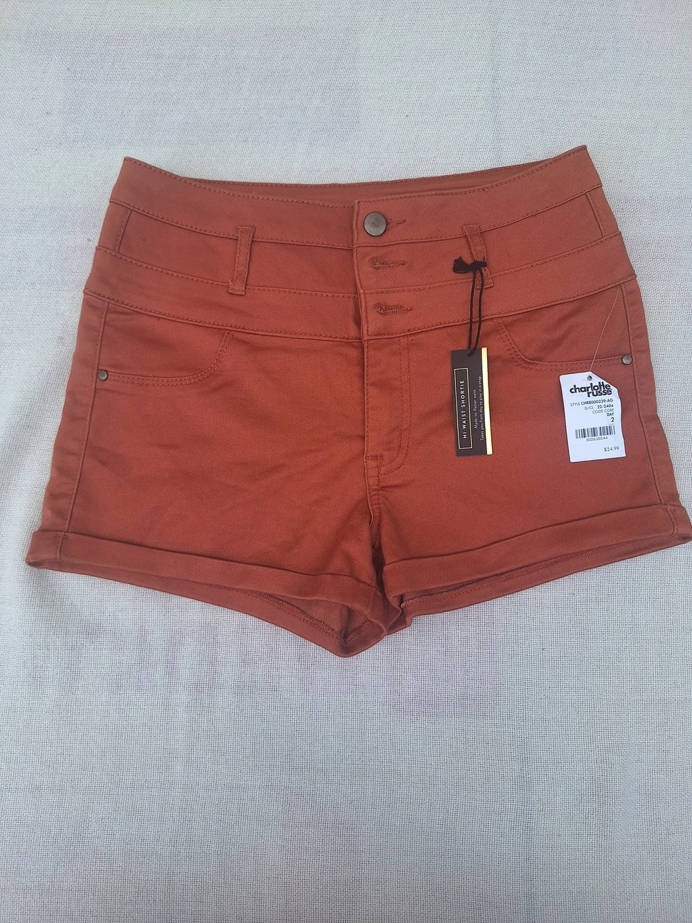 Charlotte Russe Refuge High‑Waisted Stretch Denim Shorts, Rust Color, Size 2 - Picture 1 of 6